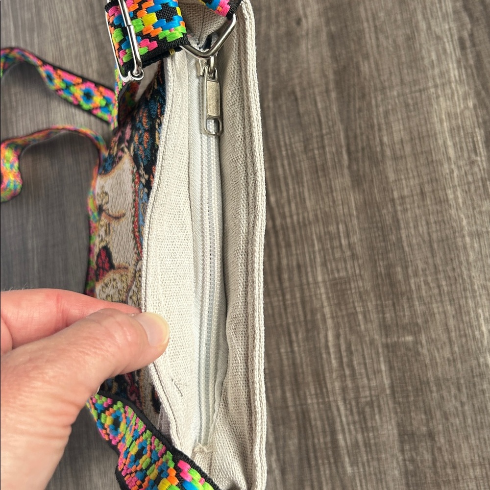 Colorful‎ Elephant Tapestry Crossbody Bag w/Neon Geometric Strap Boho Ethnic - Picture 8 of 13